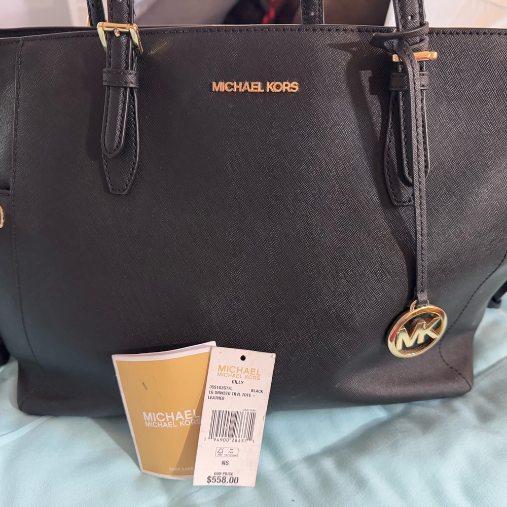 Michael Kors Black Tote with Structured Design and Gold Accents